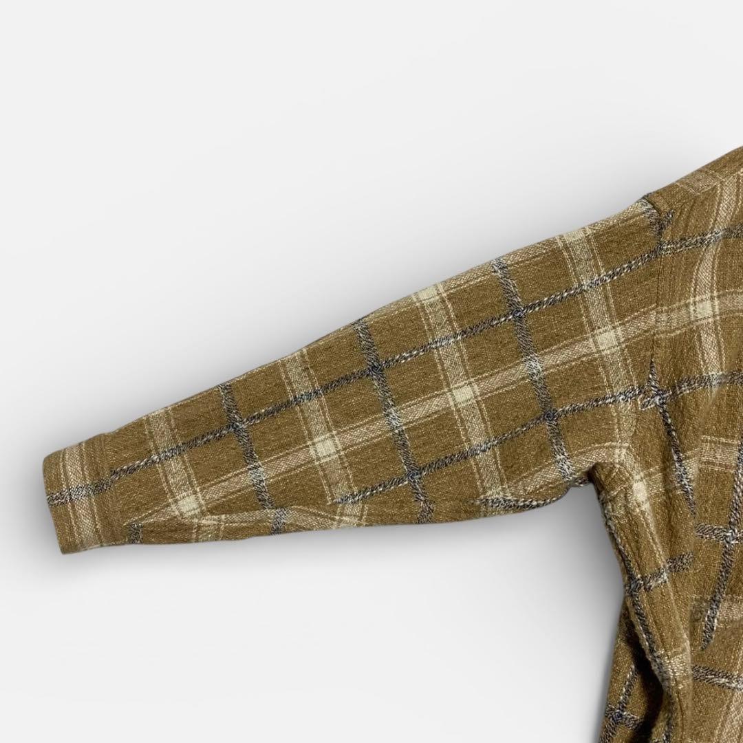 80s 筆タグ　イッセイミヤケ　長袖開襟シャツ　粗織りウールキャンバス　ベージュ