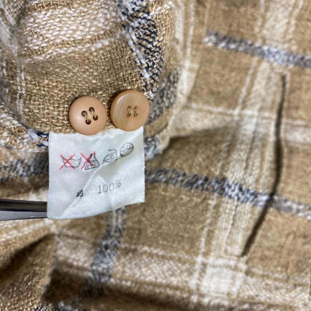 80s 筆タグ　イッセイミヤケ　長袖開襟シャツ　粗織りウールキャンバス　ベージュ