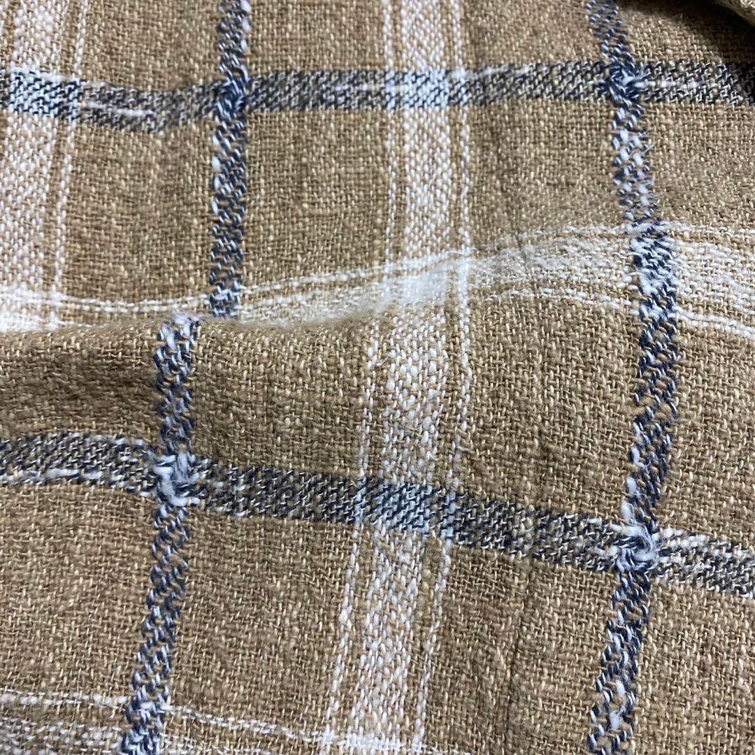 80s 筆タグ　イッセイミヤケ　長袖開襟シャツ　粗織りウールキャンバス　ベージュ