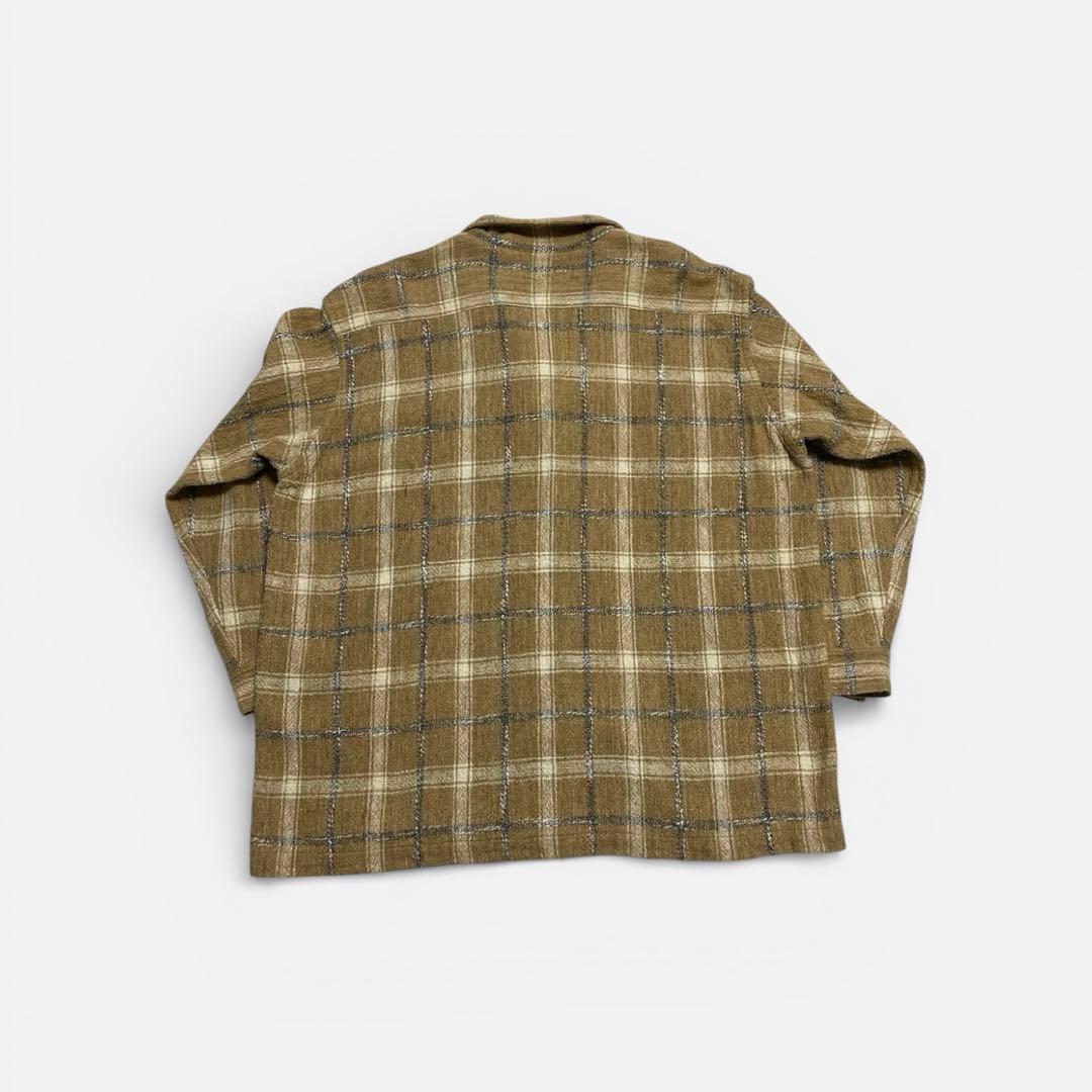 80s 筆タグ　イッセイミヤケ　長袖開襟シャツ　粗織りウールキャンバス　ベージュ