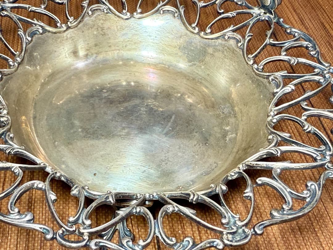 【アンティーク】純銀 米製 STERLING 透かし細工バスケット