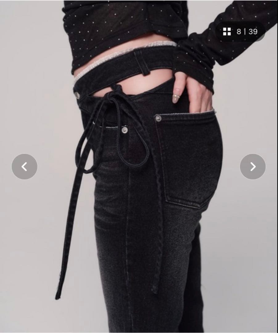 新品未開封andwang Cut-Out Ribbon Flare Denim