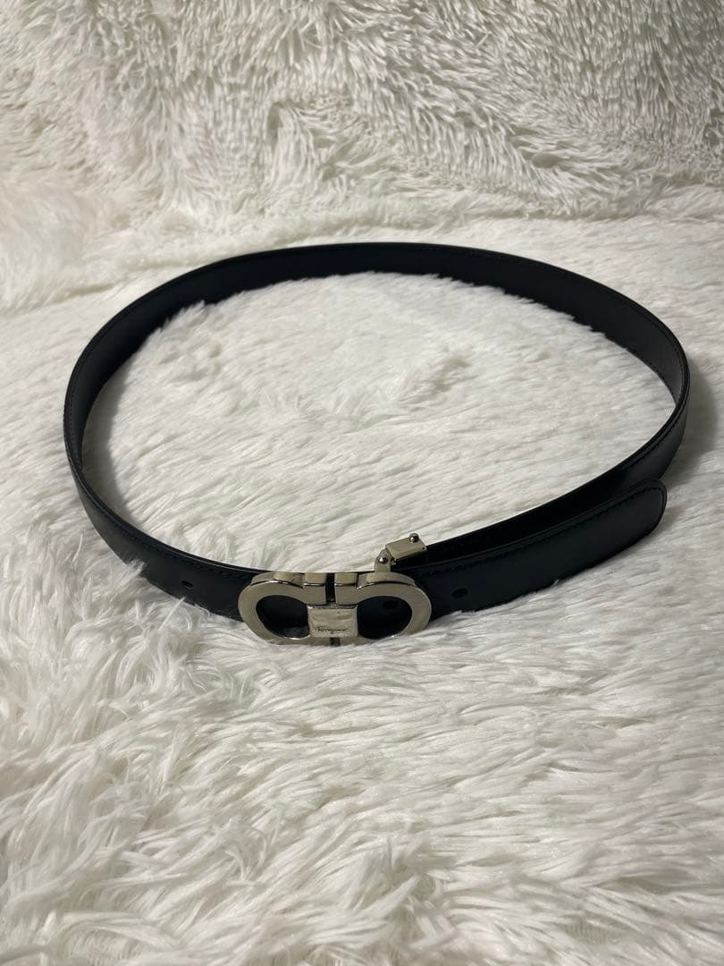 サルヴァトーレフェラガモ ダブルガンチーニ 本革　レザーベルト 黒 シルバー金具