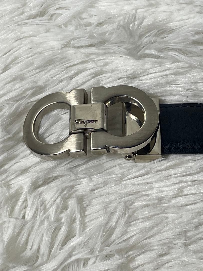 サルヴァトーレフェラガモ ダブルガンチーニ 本革　レザーベルト 黒 シルバー金具