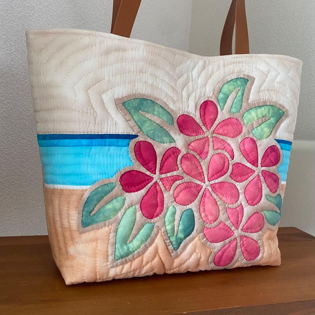 ハワイアンキルト◆トートバッグ◆プルメリア◆ハンドメイド