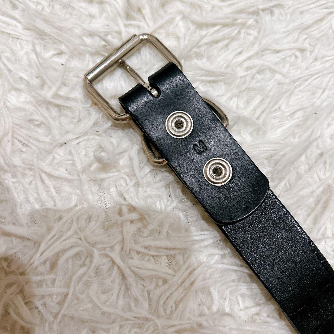 666 レザー　ベルト　金具　スタッズ　ブラック　サイズM