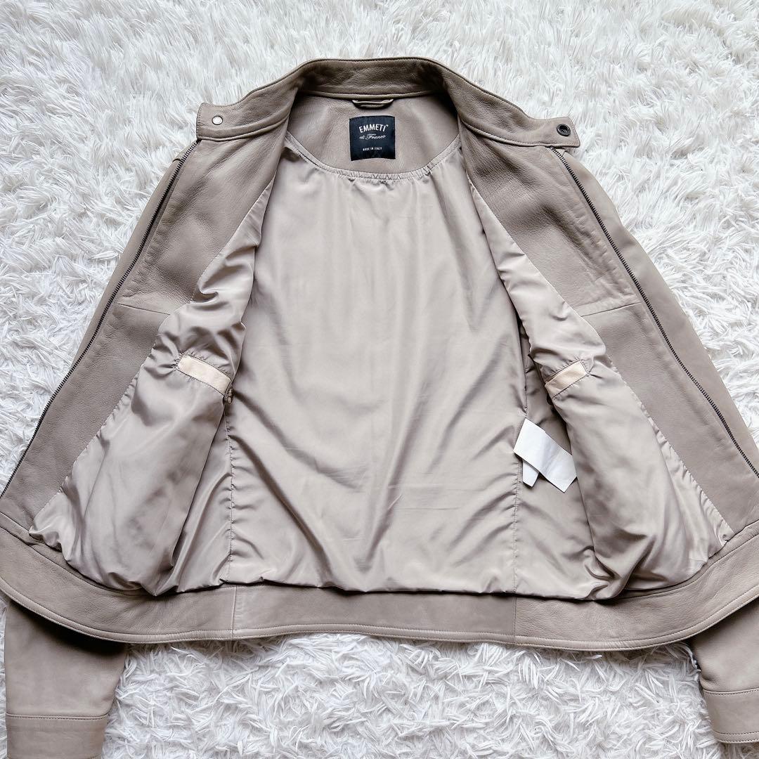 美品 エンメティ ラムレザー シングル ライダース アウター 46 伊製 高級