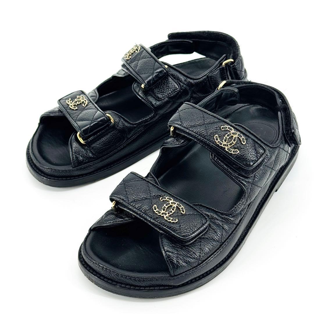 CHANEL シャネル キャビアスキン マトラッセ フッドヘット サンダル 36