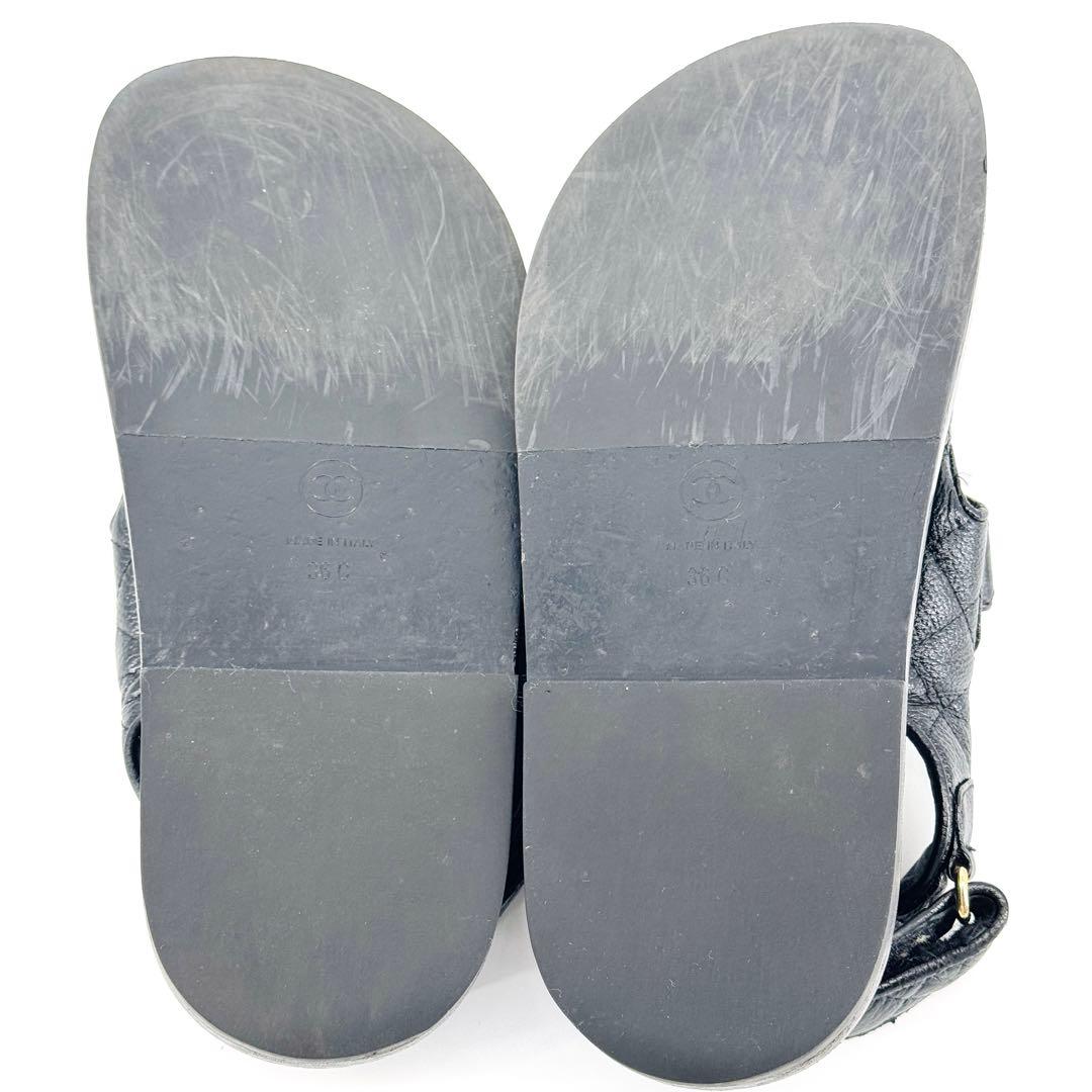 CHANEL シャネル キャビアスキン マトラッセ フッドヘット サンダル 36