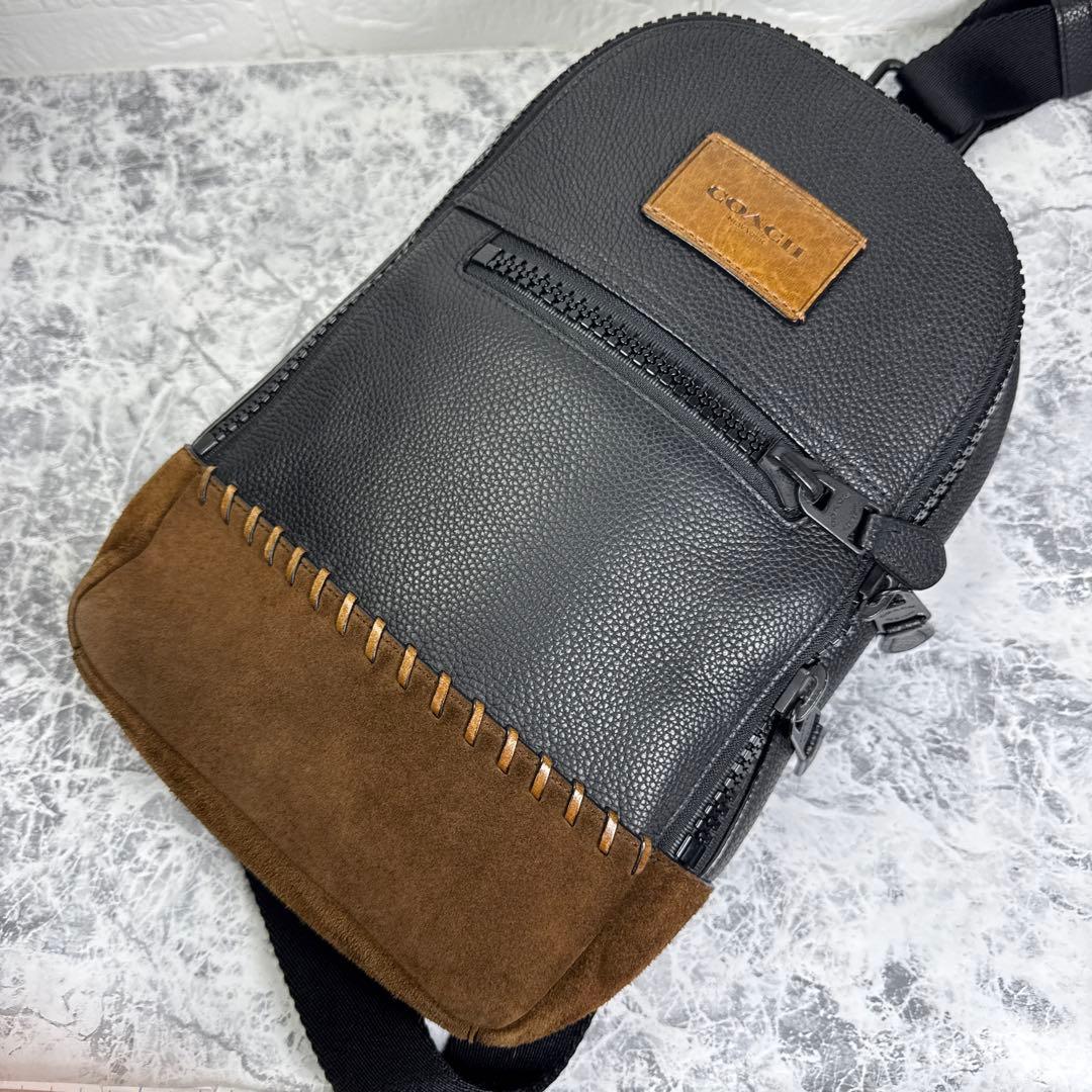 【極美品】COACH コーチ レザー ボディバッグ スエード切替 黒