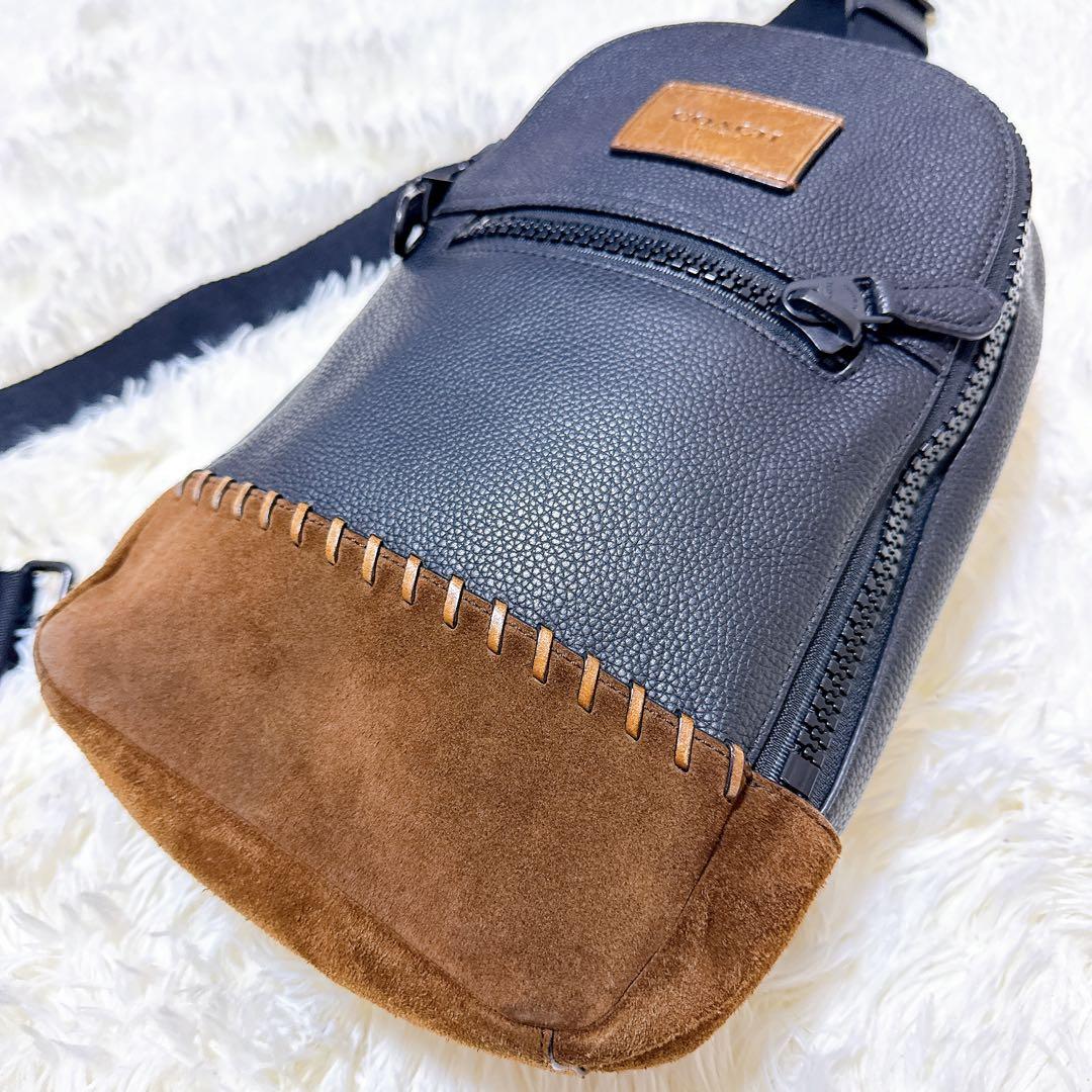 【極美品】COACH コーチ レザー ボディバッグ スエード切替 黒