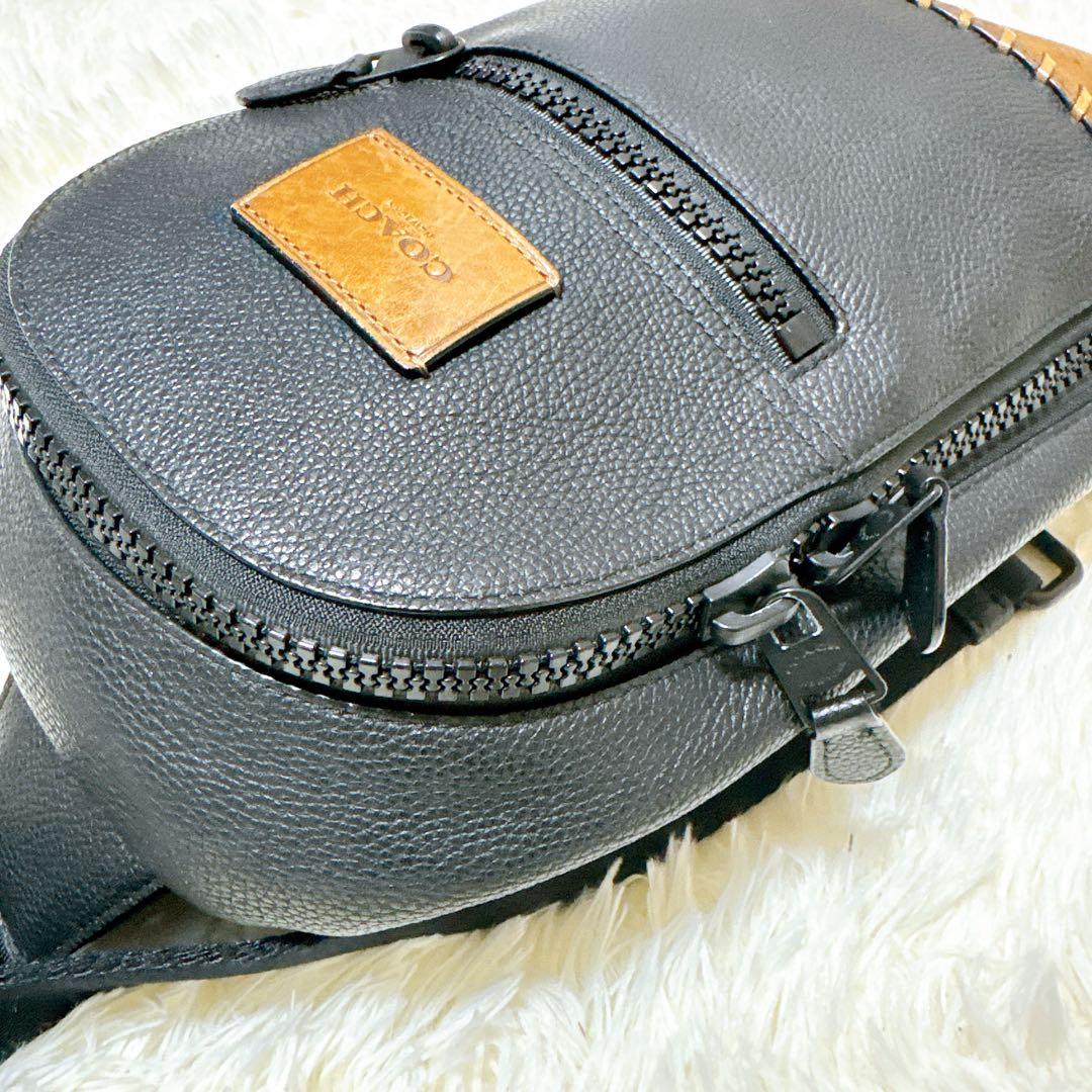 【極美品】COACH コーチ レザー ボディバッグ スエード切替 黒