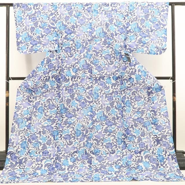 aka 新品 撫松庵 型染金魚 綿絽 洗える夏着物 小紋 浴衣 6211①