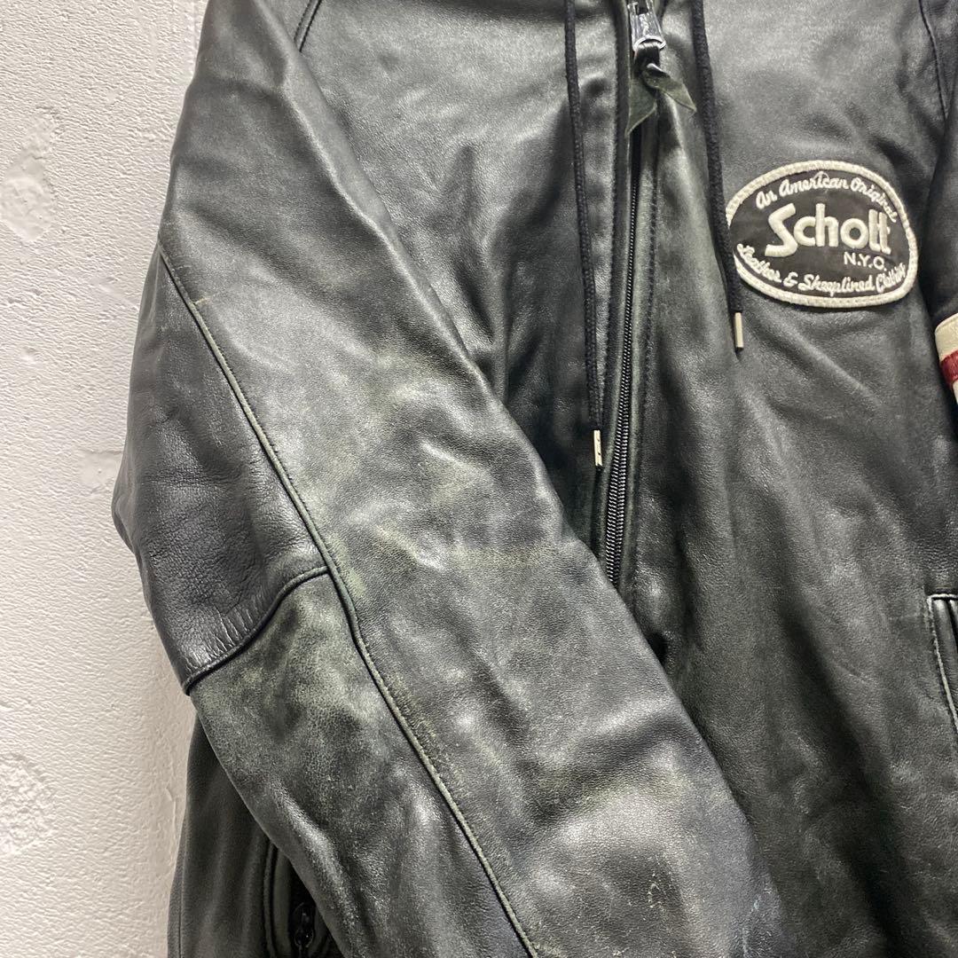 Schott社のフード付きのブラック本革古着レザーパーカー美品激安