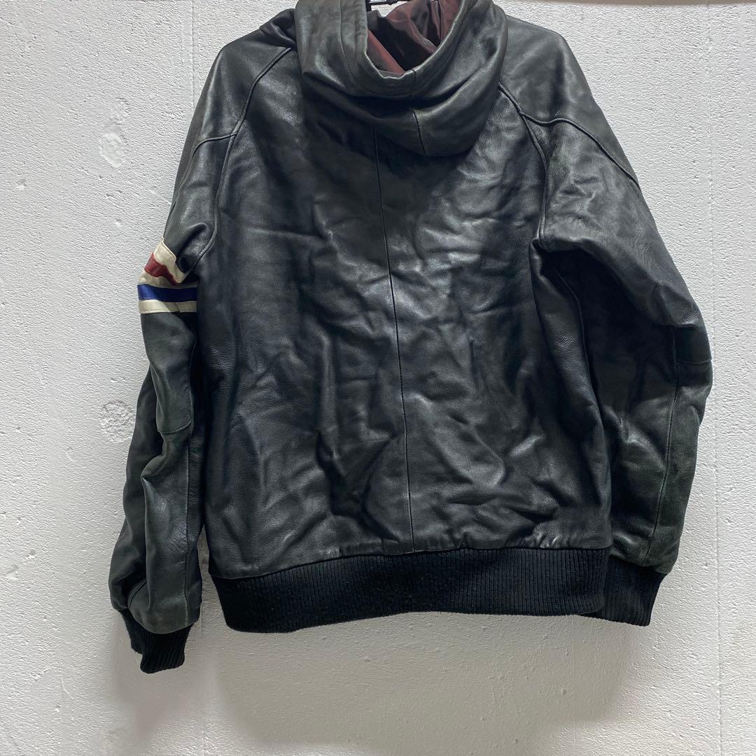 Schott社のフード付きのブラック本革古着レザーパーカー美品激安