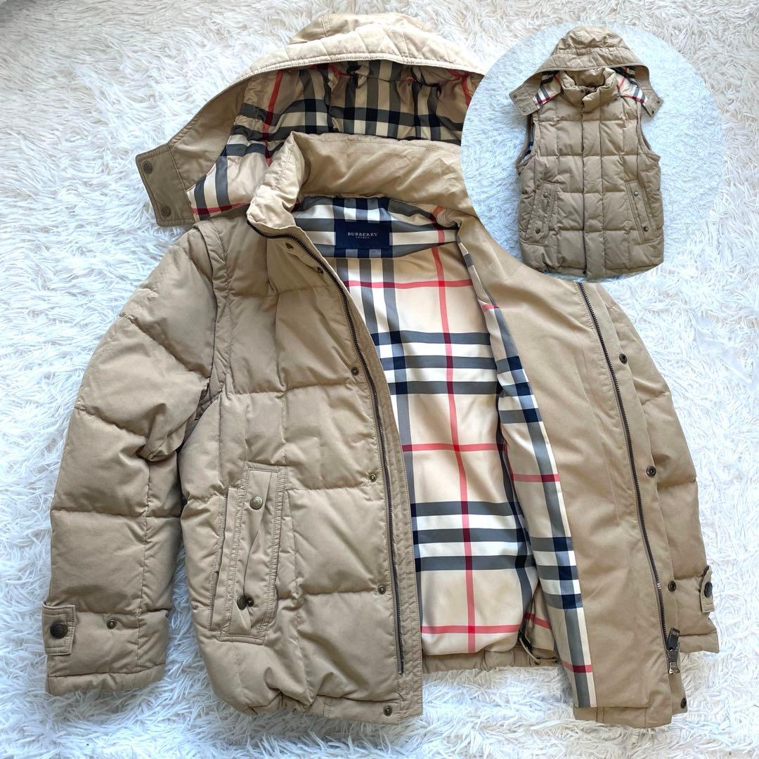 バーバリー　3WAY ダウンジャケット　ダウンベスト　ベージュ　メガチェック M
