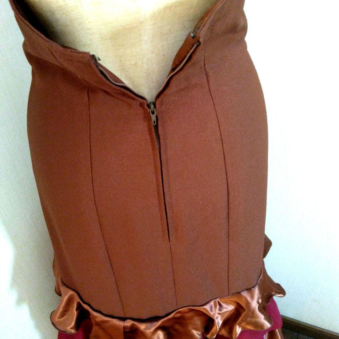 フラメンコ スカート フリル付き ブラウン 赤