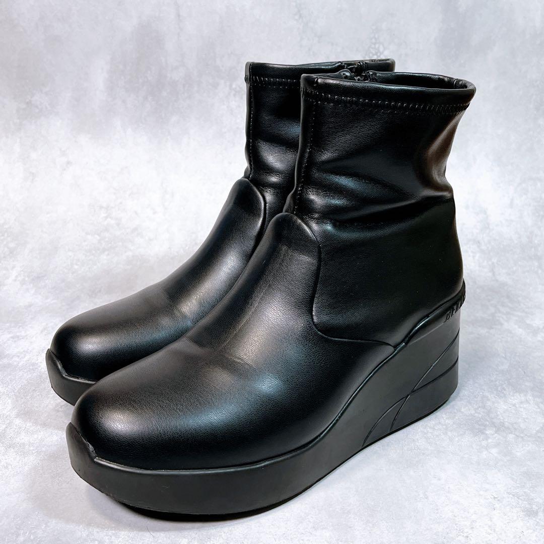 【ビーアクシス】バランスコアブーツ (L) 厚底 サイドジップ　レザー ブラック