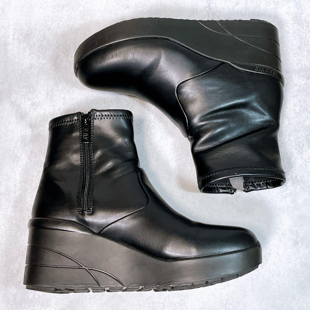 【ビーアクシス】バランスコアブーツ (L) 厚底 サイドジップ　レザー ブラック