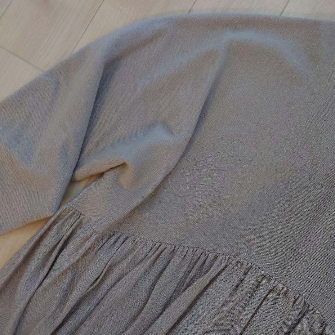 カレンソロジー　ベージュ ウールハイネックギャザー ワンピース　ロングドレス