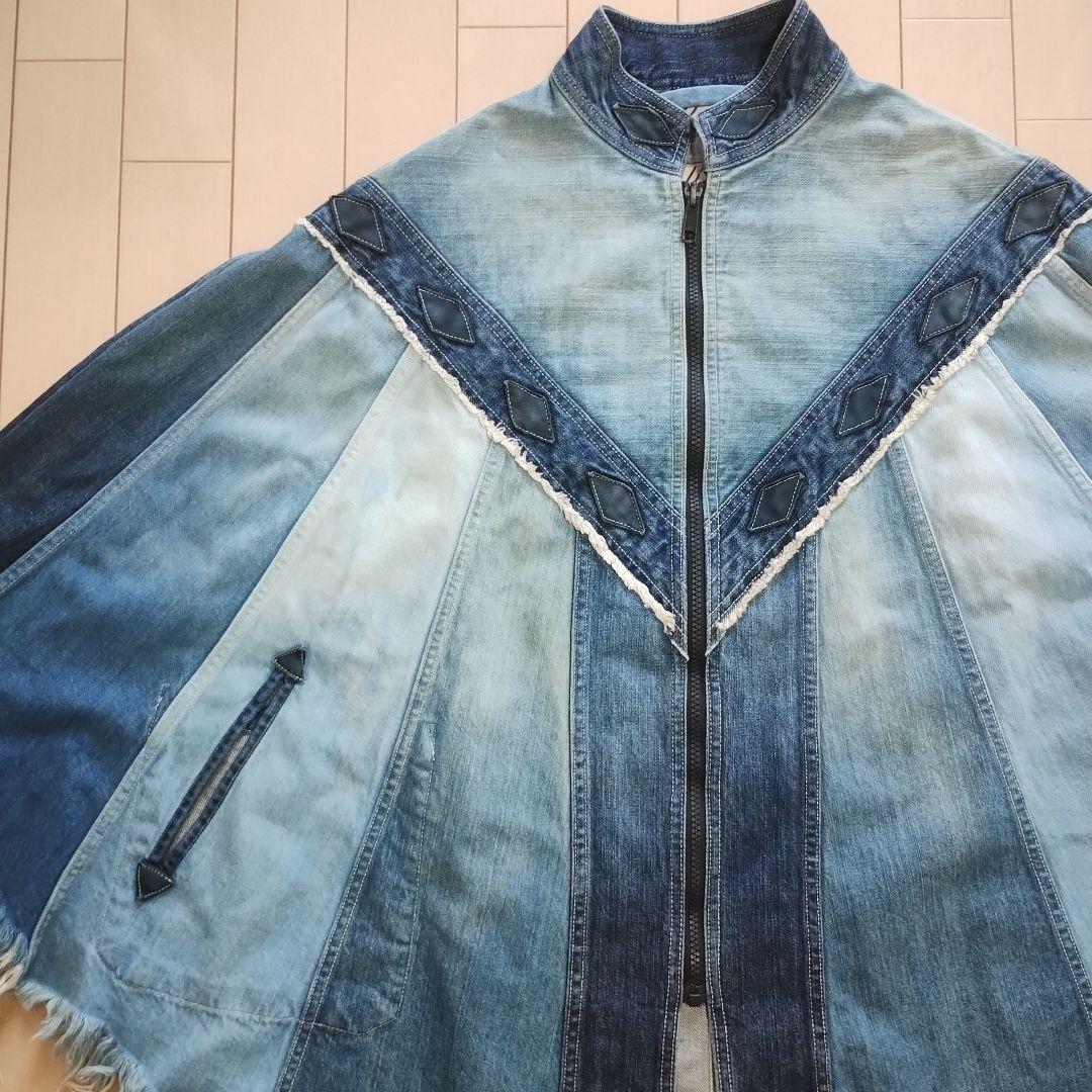 最終値下！BLUEBLUEブルーブルー藍染グラデーションデニムポンチョ馬聖林公司