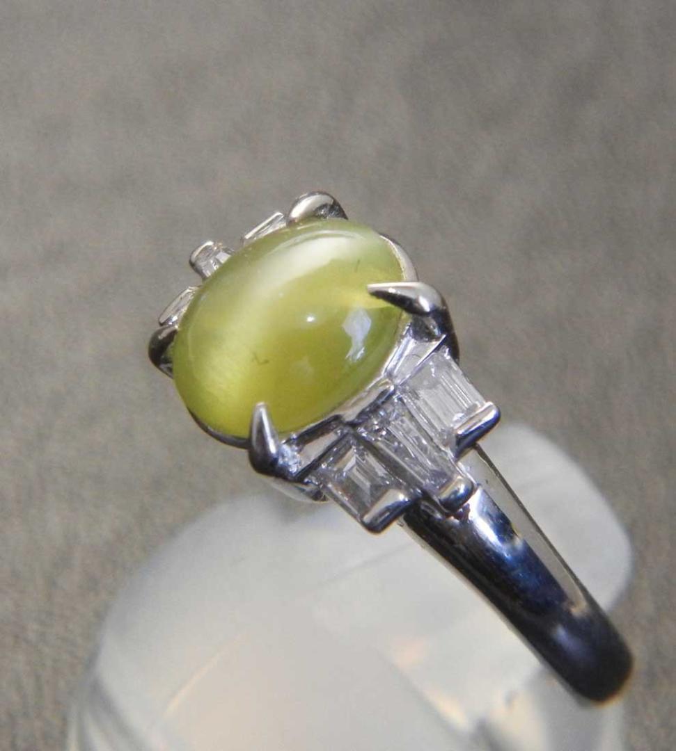新品 プラチナPt900 キャッツアイ 3.0ct ダイヤ 0.38ct リング