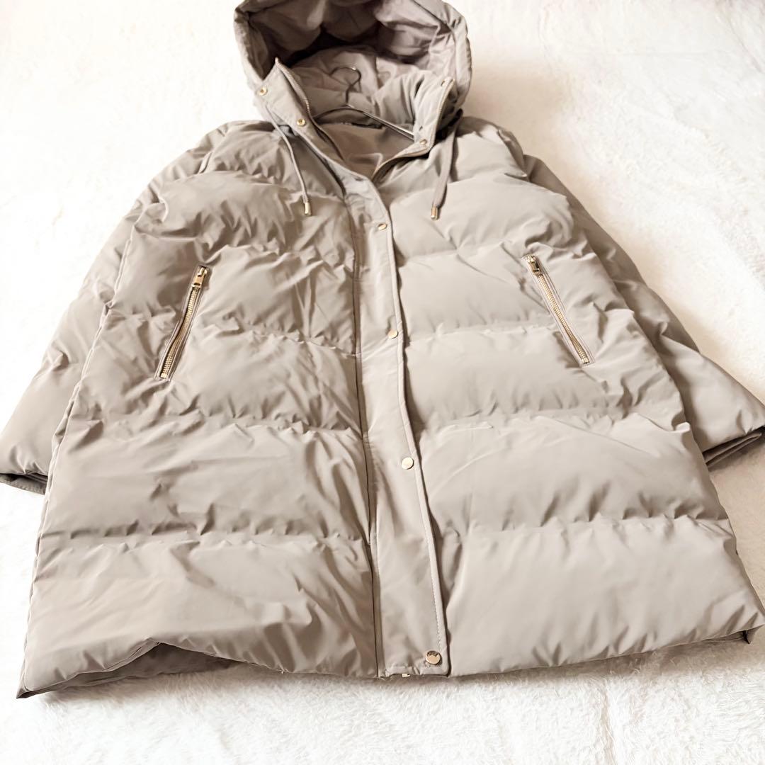 5518 美品✨ ザラ ZARA ダウンコート グレージュ XXL フード付き