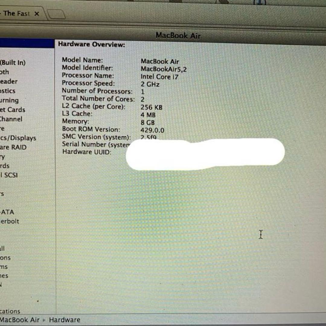 MacBook本体 MacBook Air 5,2 13inch corei7 Ivy Bridge