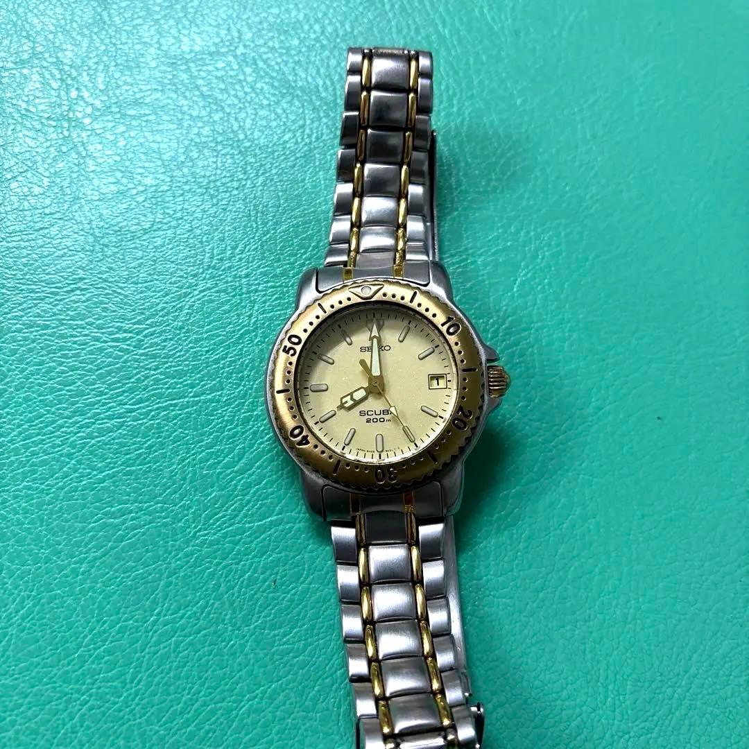 90sセイコー スキューバ 200m シルバー/ゴールド美品　電池交換済み