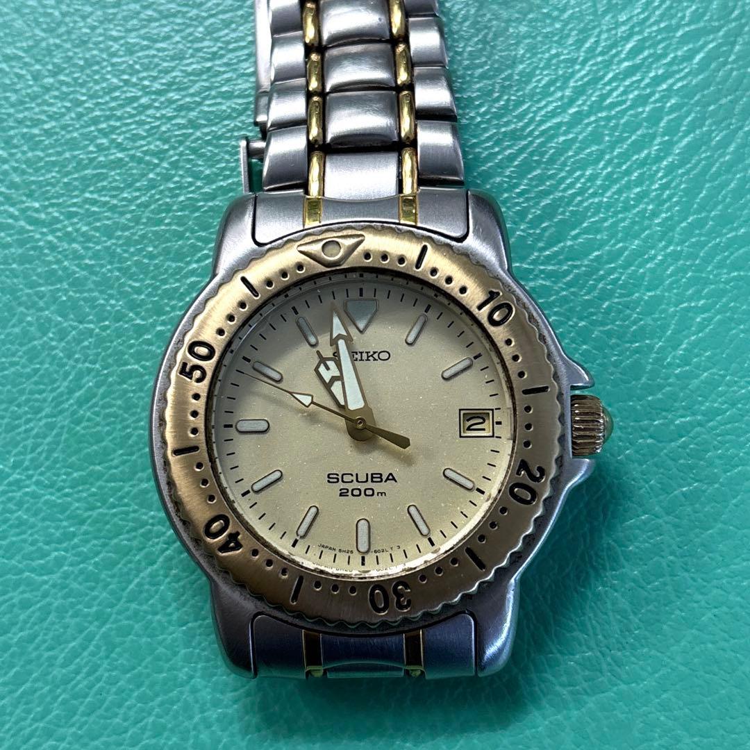 90sセイコー スキューバ 200m シルバー/ゴールド美品　電池交換済み