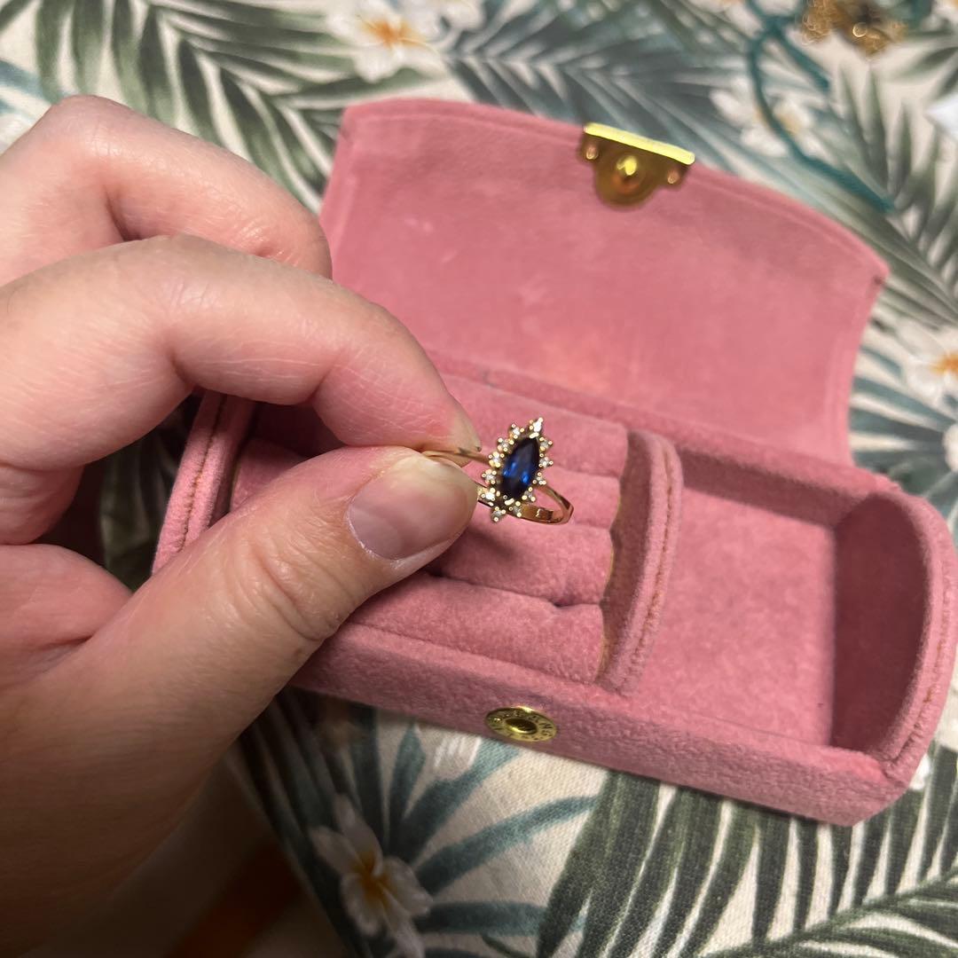 ★ K14 585 サファイア マーキスカット 取り巻きダイヤ ゴールド 12号