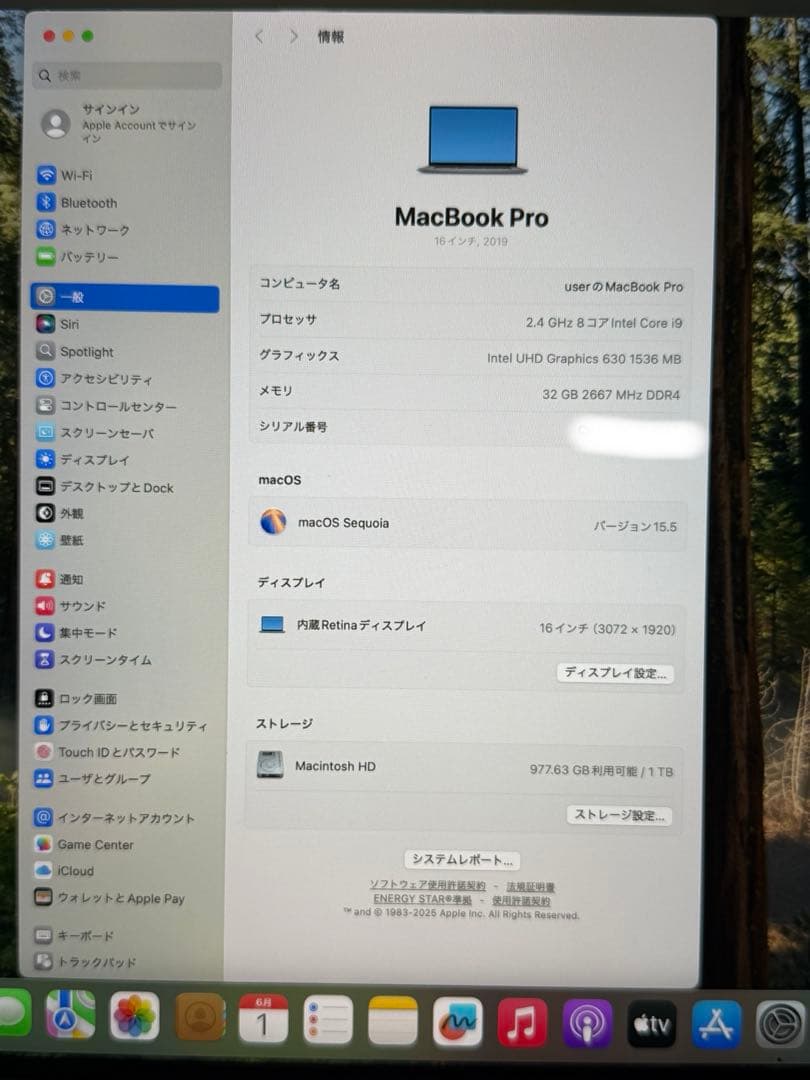 Apple MacBook Pro 16インチ Corei9 32GB 1TB