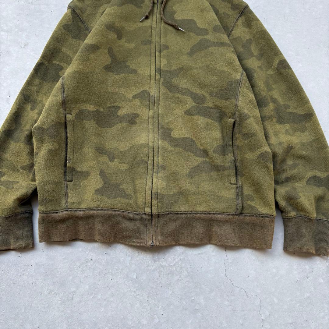00s OLD UNIQLO 迷彩　ジップパーカー　裏ボア　短丈　Y2K