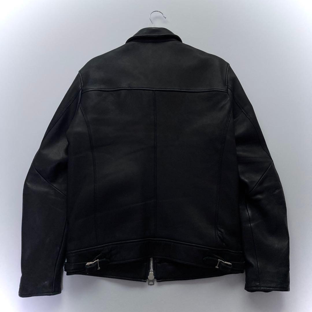 美品 ナノユニバース レザージャケット 羊革 キルティング ブラック 黒 L