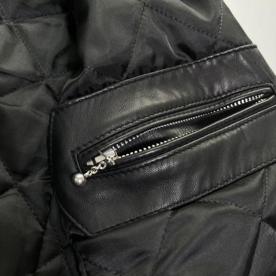 美品 ナノユニバース レザージャケット 羊革 キルティング ブラック 黒 L