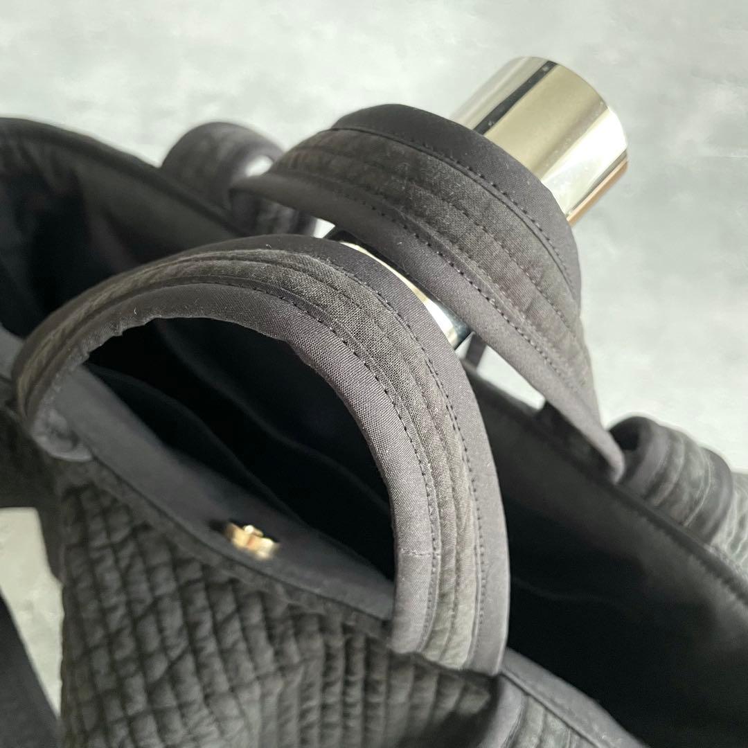 フリル付きヌビトートバッグ　2way ブラック　ヌビバッグ　ハンドメイド