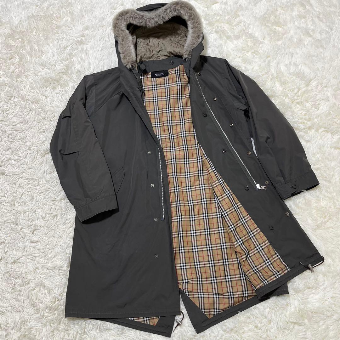 バーバリーブラックレーベル モッズコート ノバチェック ライナー ラビットファー