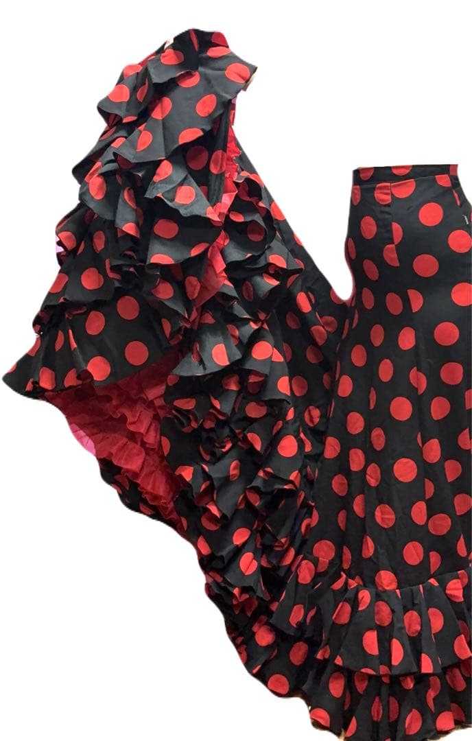 MOLINA フラメンコ パタデコーラ　黒地 赤い水玉模様　ファルダ　ドット柄