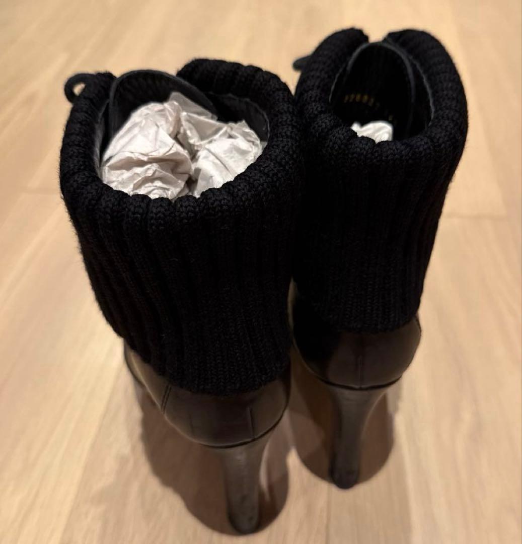 GUCCI レディース　ショートブーツ　レザー&ニット　ブラック　36.5