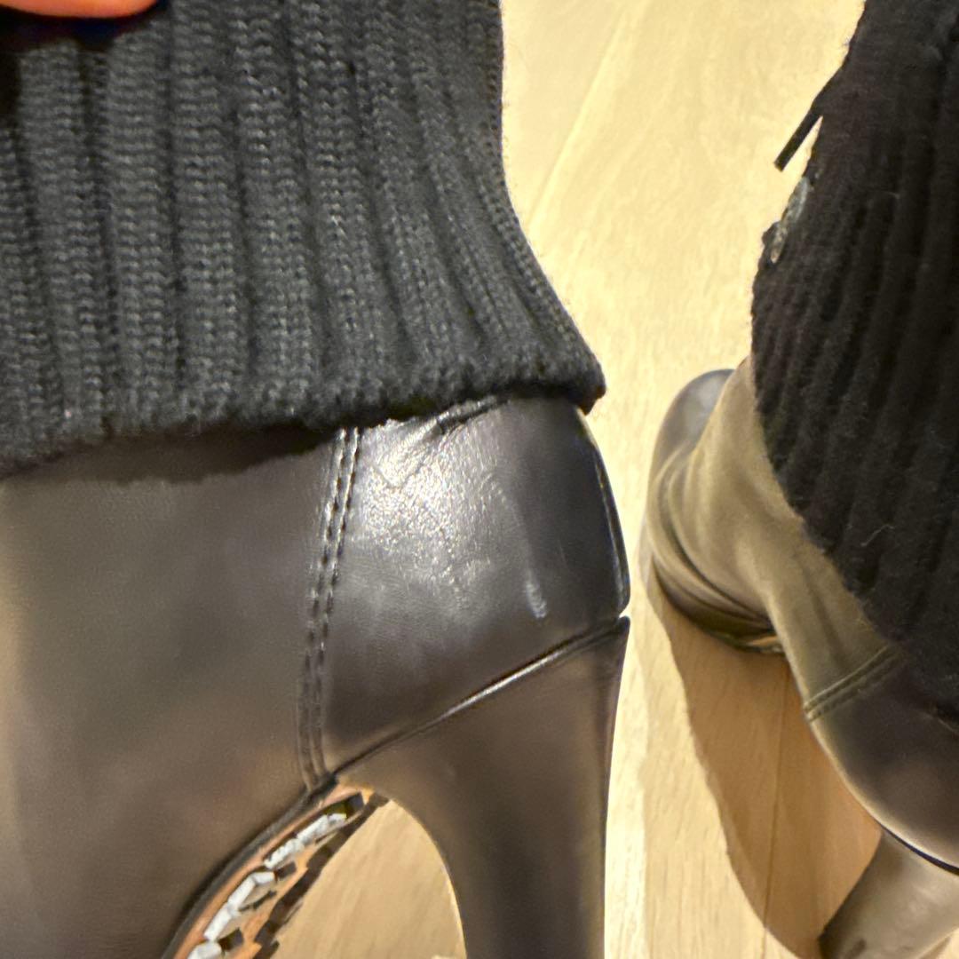 GUCCI レディース　ショートブーツ　レザー&ニット　ブラック　36.5