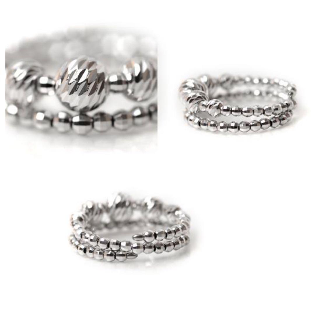 K18WG ミラーボール スパイラルリング　フリーサイズ