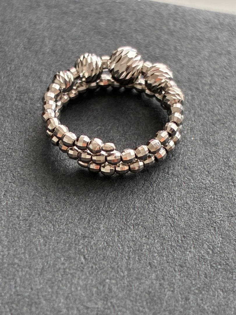 K18WG ミラーボール スパイラルリング　フリーサイズ