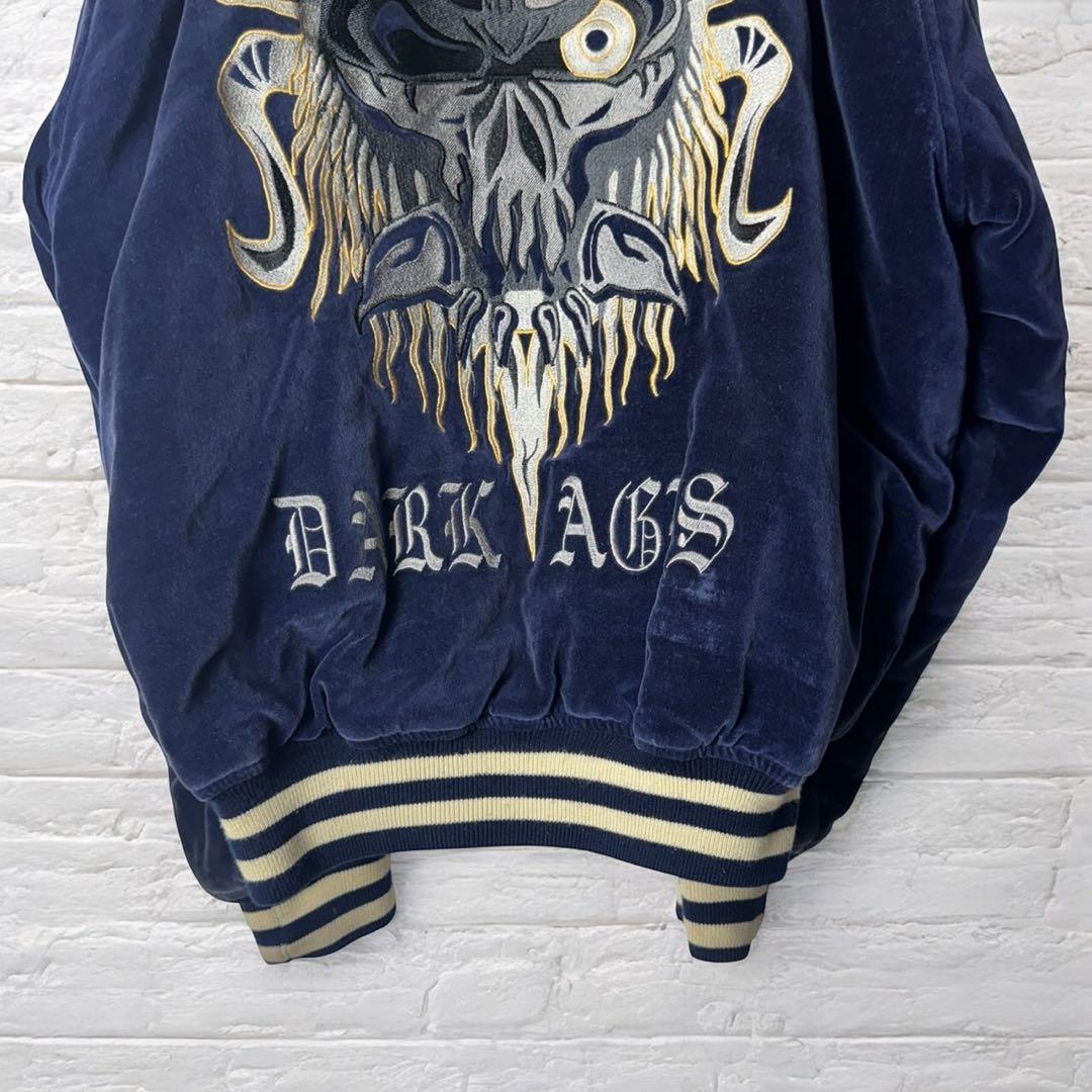 ハイスピリッツ　スーベニアジャケット　スカジャン　ベロア　別珍　刺繍　ネイビー