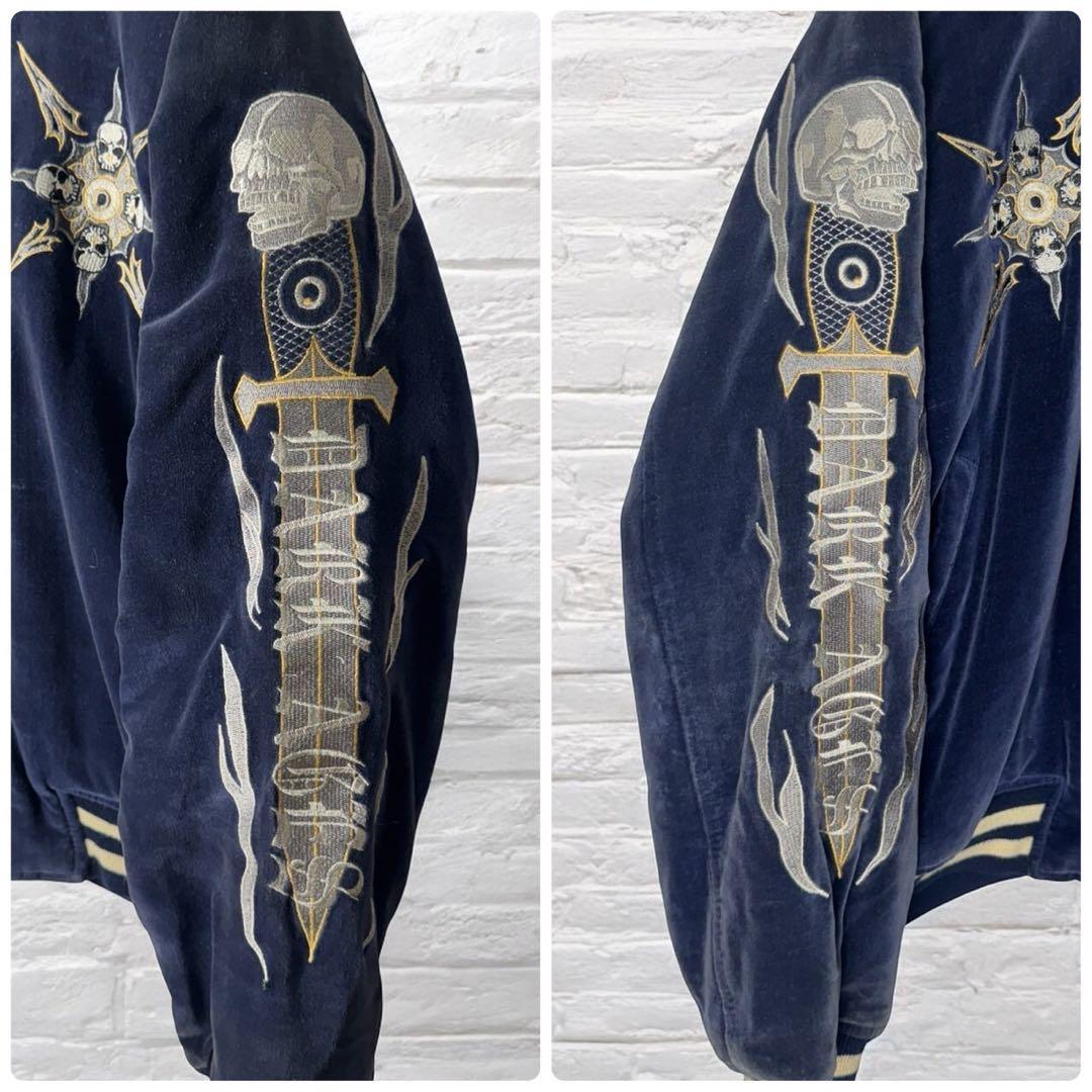 ハイスピリッツ　スーベニアジャケット　スカジャン　ベロア　別珍　刺繍　ネイビー