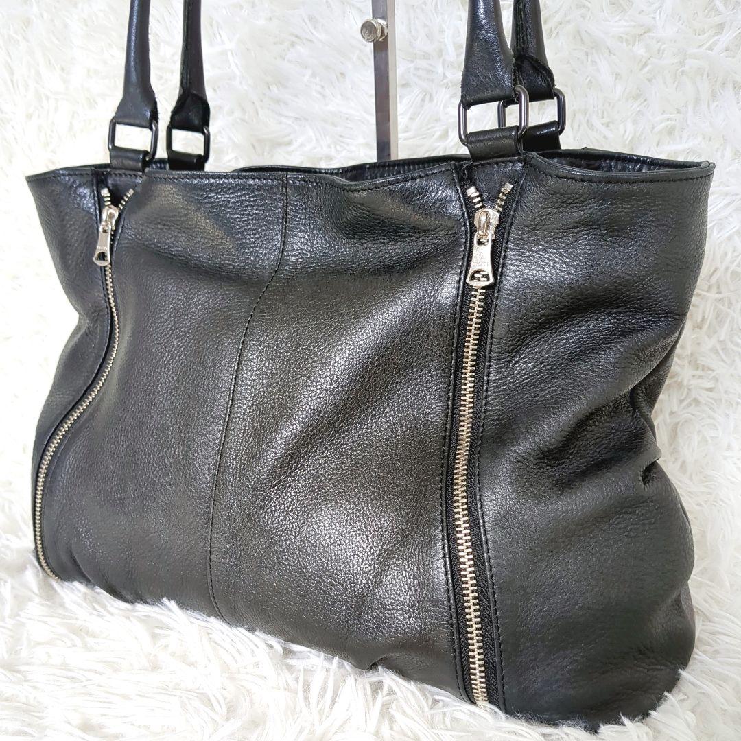 美品✨️ディケイド レザー ダブルジップ トートバッグ 黒 シボ革　A4
