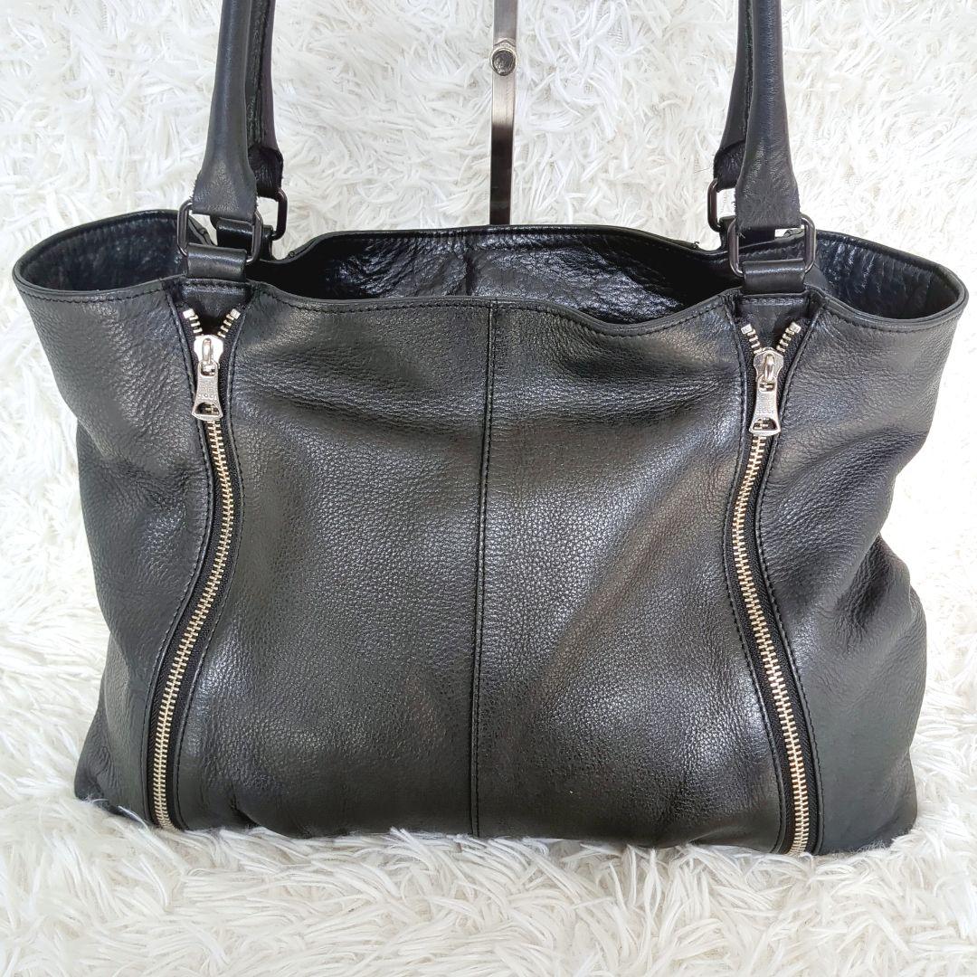 美品✨️ディケイド レザー ダブルジップ トートバッグ 黒 シボ革　A4