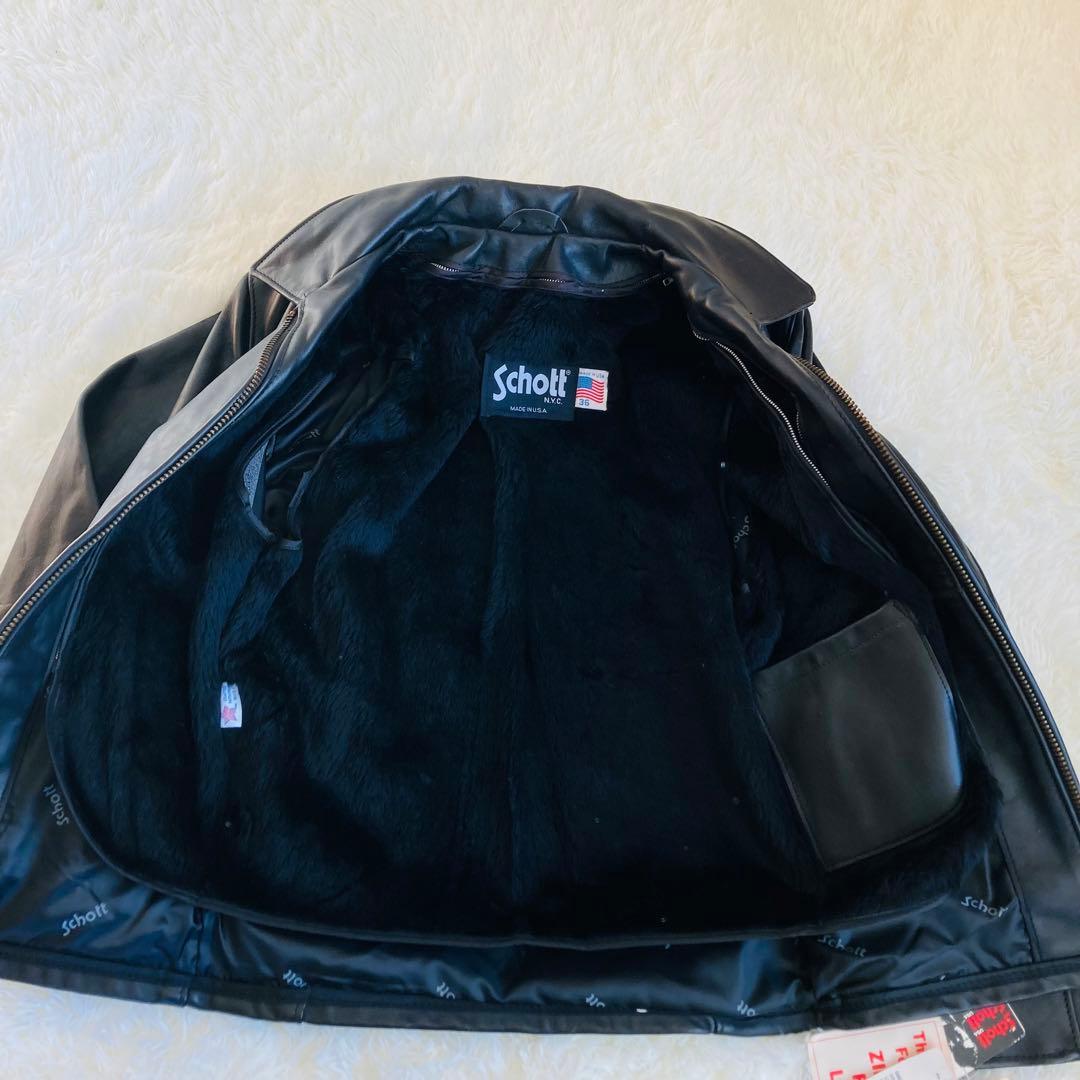 新品タグ付★ ショット 643 シングルライダース　36 襟付 ライナー付