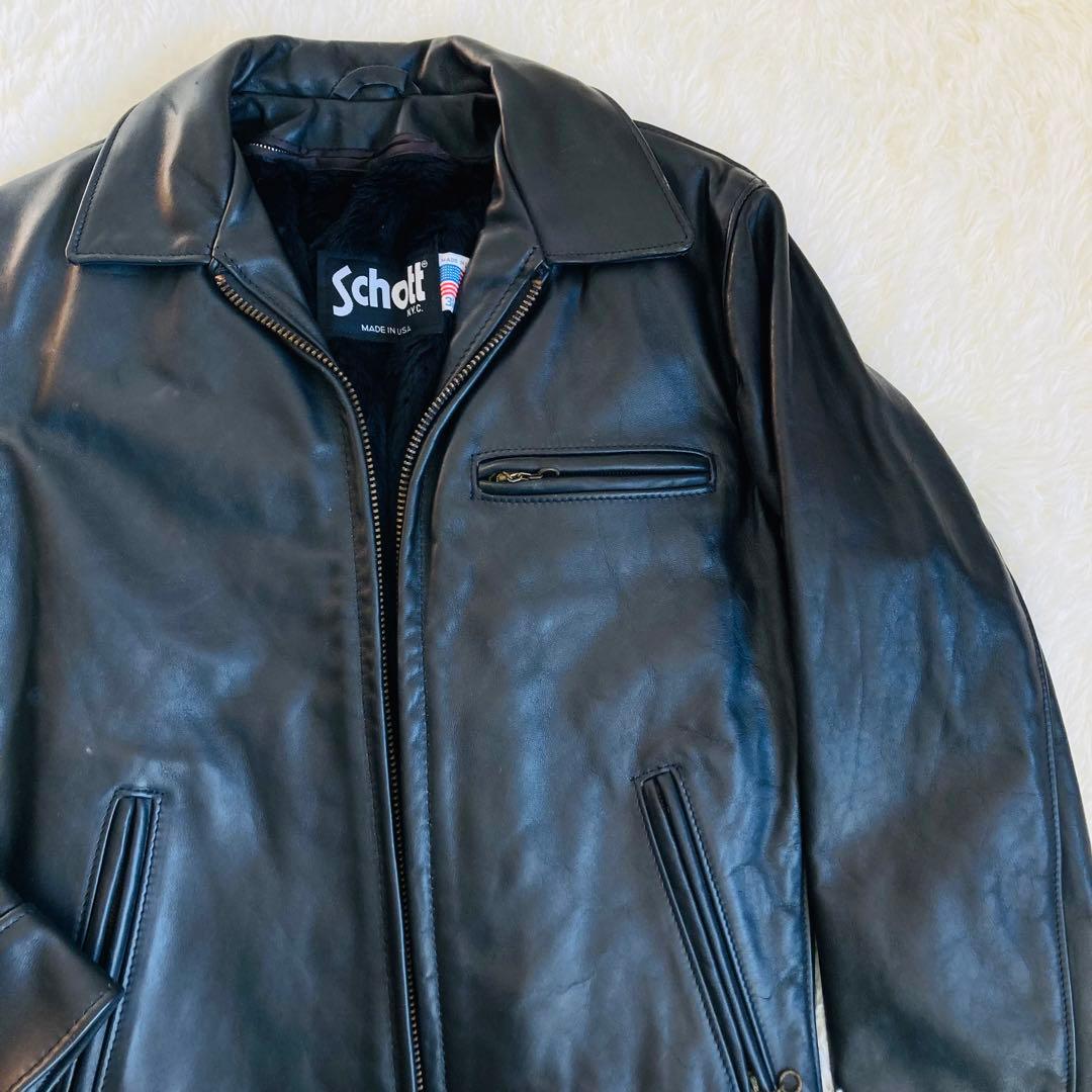 新品タグ付★ ショット 643 シングルライダース　36 襟付 ライナー付