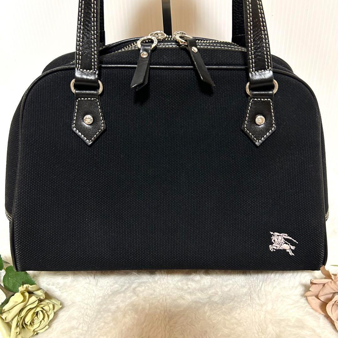 バーバリーブルーレーベル ミニボストンバッグ ホースロゴ刺繍 ハンドバッグ 黒