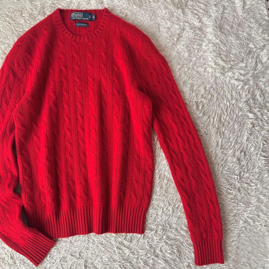 【美品】ポロラルフローレン ケーブルニット セーター カシミア100％ 赤
